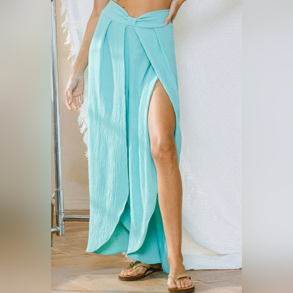 #379 🛑S,M Boho Long Pleated Petal Pants Great Bathing suit Cover Up